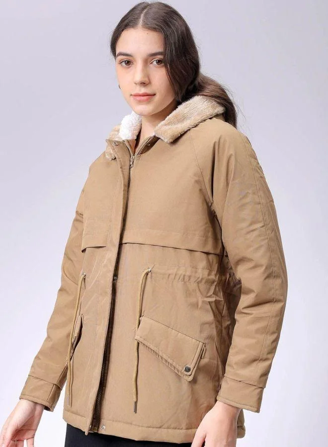 Freehand  Women Regular Fit Solid Hooded Full Sleeves Parka Jacket for Women | Best Price UAE